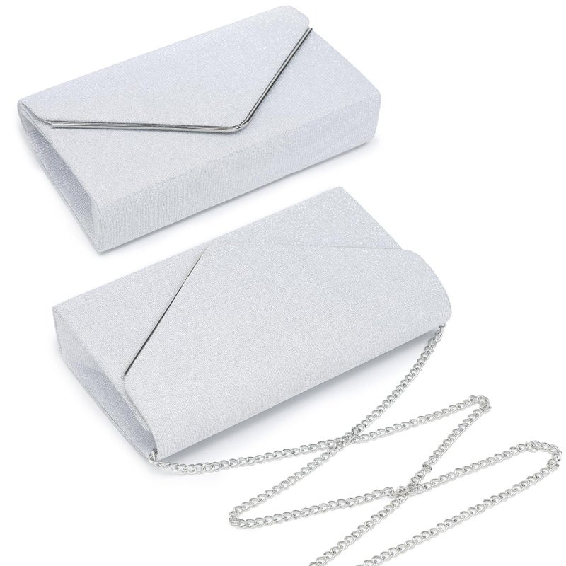 Dasein Women Glistening Clutches Handbags Evening Bags Wedding Purses Cocktail Prom Party Clutches (Silver) - Image 5